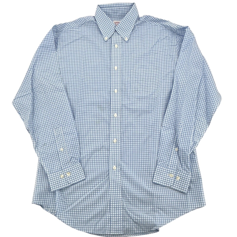 Brooks Brothers Madison Shirt Mens M Blue Gingham Cotton Button Down Preppy